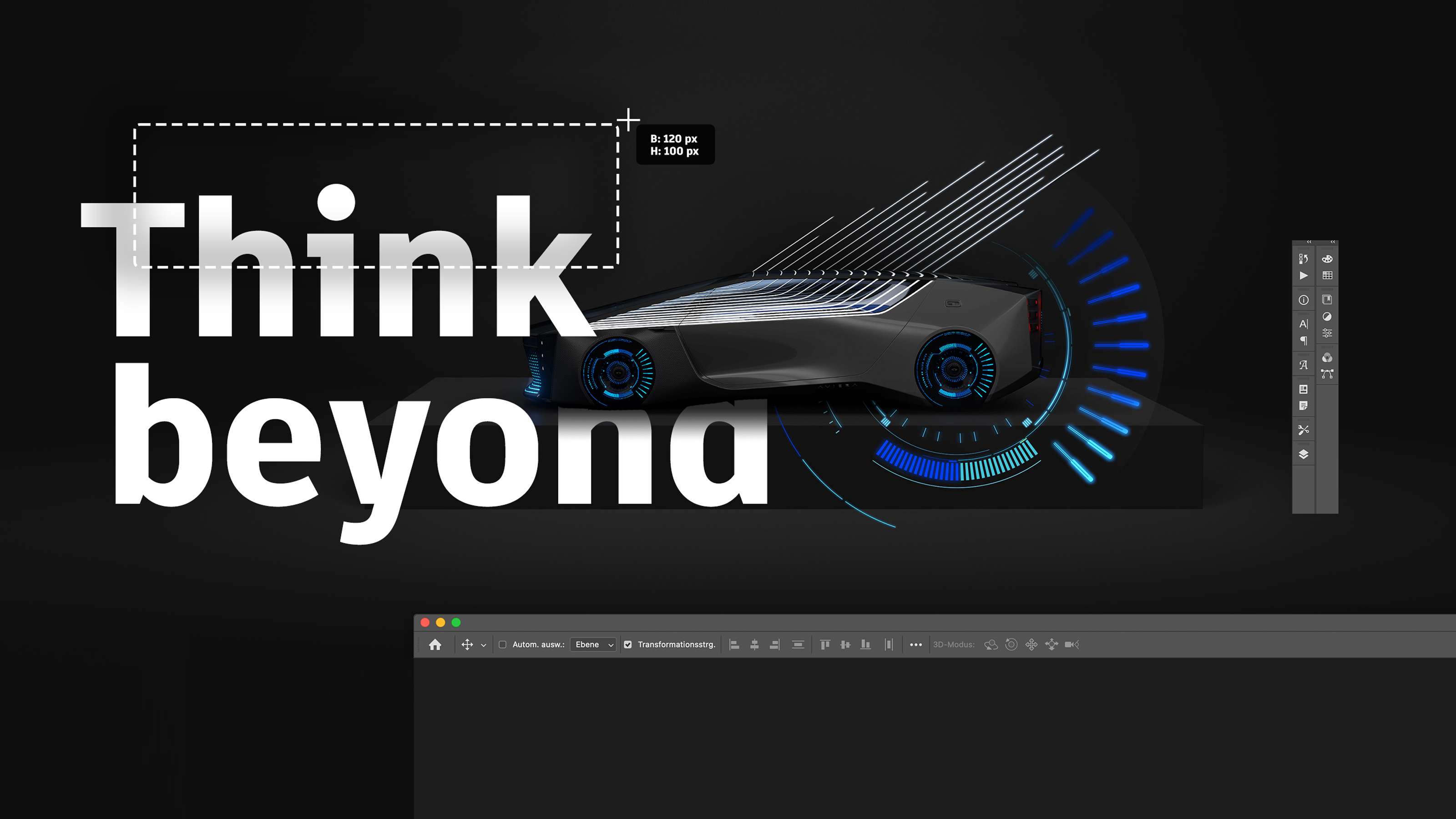 Screenshot von Photoshop, wo gerade das Keyvisual und der Claim 