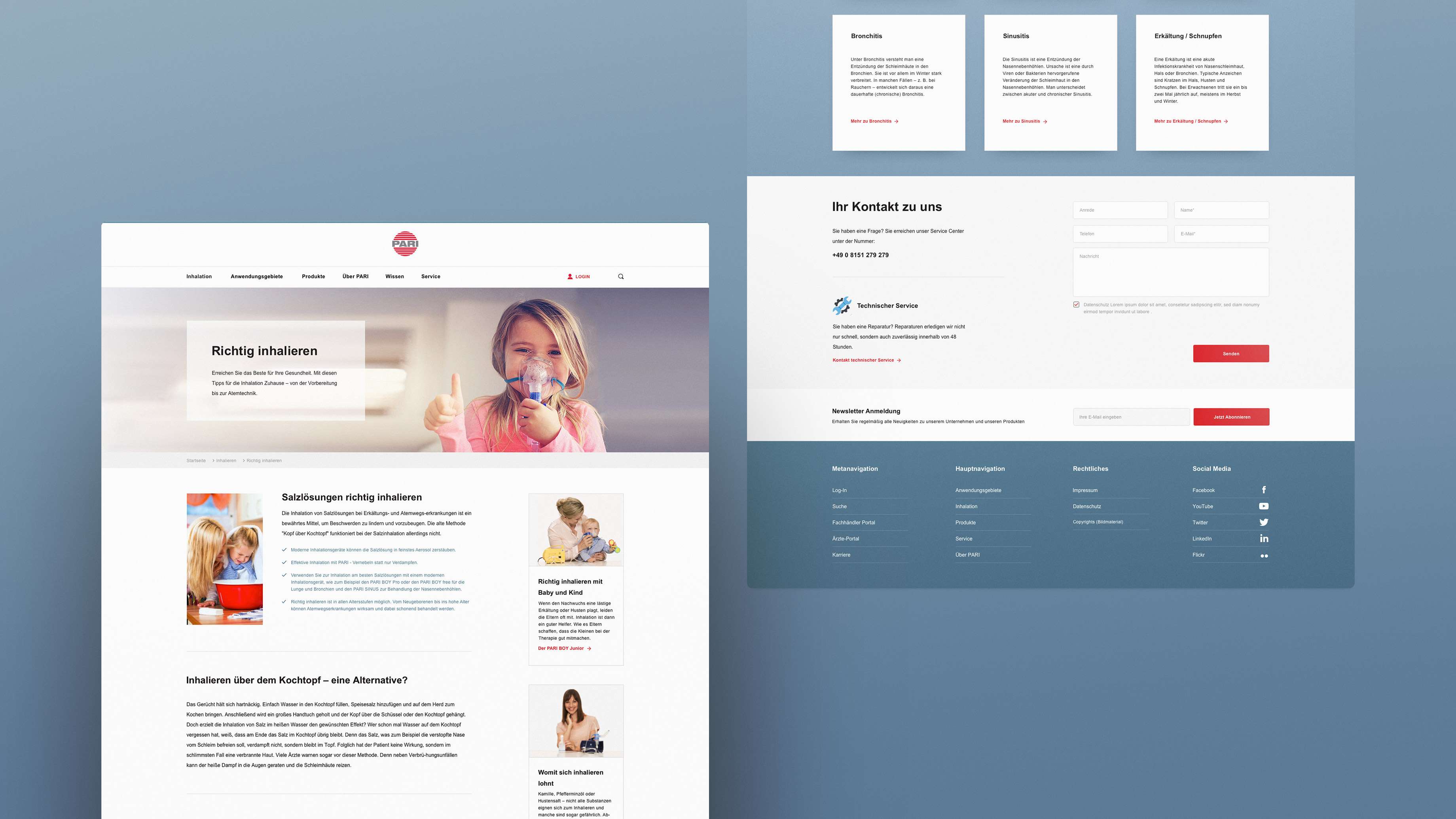 Screenshots zweier Ansichten mit beschreibenden Texten und Kontaktmöglichkeit von der PARI-Website